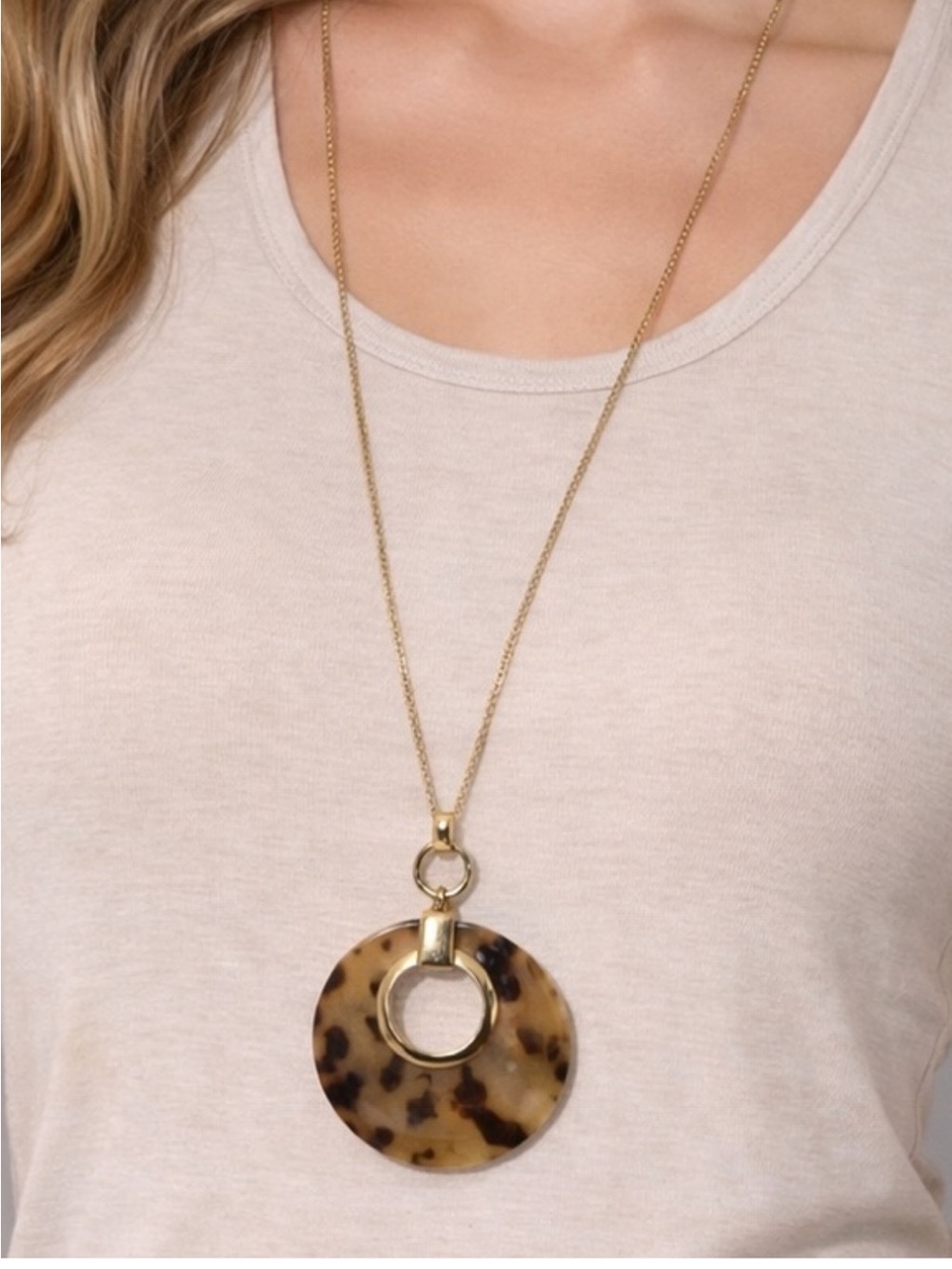 Abby Tortoiseshell Pendant Necklace with Gold Accents - Fashion Jewelry